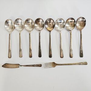 Wm Rogers Oneida Round Bowl Soup Gumbo Spoon Lady Drake AA Silverplate 1940 Set